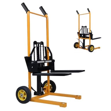 Materiale carrello, carrello per pallet, tavolo sollevatore, elevatore manuale, sollevatore a forcella con gambe fisse e forchette regolabili, capacità 200 kg, altezza di sollevamento 5,8