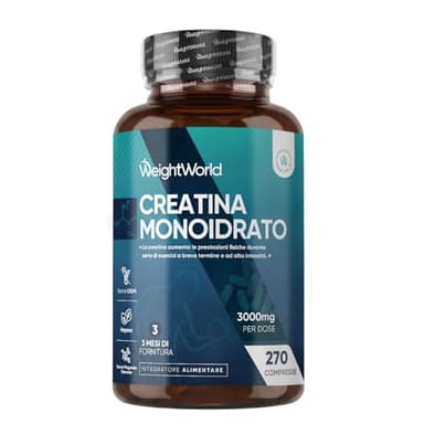 Creatina Monoidrata Vegana, 3000mg per Dose (3 Mesi di Scorta) Senza Magnesio Stearato, Uomini e Donne, Pre Workout, Intra, Post Workout, 270 Creatina Compresse Senza Glutine né Coloranti Artificiali