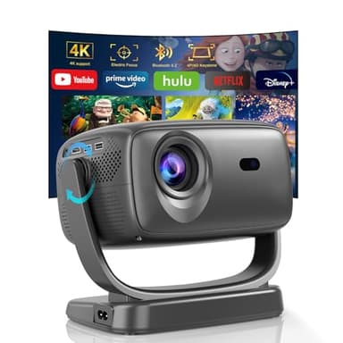 Proiettore Portatile 4K Supporto Girevole a 180° – Proiettore TV Home Cinema Smart, Videoproiettore con WiFi 6 Bluetooth 5.2, Focus Elettrico e Correzione 4P/4D, Compatibile con Smartphone/PC/HDMI/USB