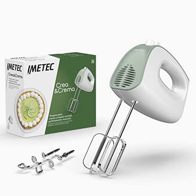 Imetec Crea&Crema sbattitore elettrico, Fruste extralunghe per impasti dolci e panna montata, Ganci acciaio inox per impastare, 5 velocità, Funzione turbo, Design ergonomico, 500 w