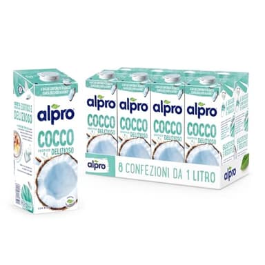 ALPRO CLASSICO, Bevanda al COCCO, Alternativa Vegetale al Latte, Naturalmente Senza Lattosio, con Vitamine B2, B12 e D - 8 confezioni x 1 Litro