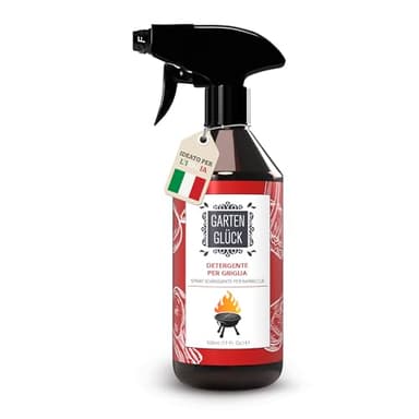 Garten Glück Spray Sgrassatore Barbecue Gas Non Chimico, 500ml - Spray Pulitore per Griglia Barbecue con Acido Citrico per Pulizia Profonda - Efficace Detergente per Pulizia Barbecue Griglia