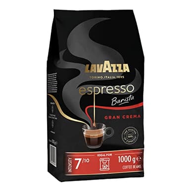 Lavazza, Espresso Barista Gran Crema, Caffè in Grani Tostati a Tamburo, Ideali per Macchine da Caffè Espresso, Note Aromatiche di Fiori, Arabica e Robusta, Intensità 7/10, Tostatura Leggera, 1 kg