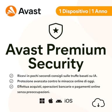 Avast Premium Security 2025 |Antivirus 1 Dispositivo | 1 Anno | Codice d'attivazione via email