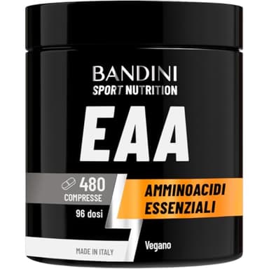 Bandini® EAA Aminoacidi Essenziali 480 COMPRESSE - Con 9 Amminoacidi Intra Pre e Post Workout - Integratore alimentare per lo Sport - Essential Amino - Essenziale, Vegan e senza zuccheri - 96 Dosi