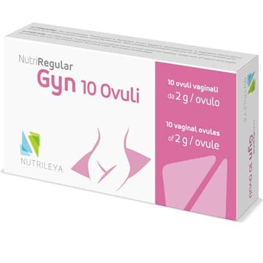 NutriRegular Gyn Ovuli Acido Ialuronico contro Secchezza Vaginale 10 Ovuli Vaginali con Acido Borico, Acido Lattico e Tea Tree Oil Sollievo da Irritazioni, Bruciore Intimo Donna e Prurito Intimo