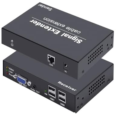 Torileaf Extender KVM VGA con 4 porte USB 2.0 | Latenza zero | 50 m | via Cat5e/6/7 | Plug & Play per | Monitor VGA/stampanti/webcam | Switch KVM Ethernet