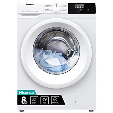 Hisense WDQE8014EVJM Lavasciuga 8 Kg, 1400 rpm, 15 Programmi automatici, Rapido, Vapore, Motore Inverter, Standard Classe Efficienza Energetica D, Display LED, Bianco