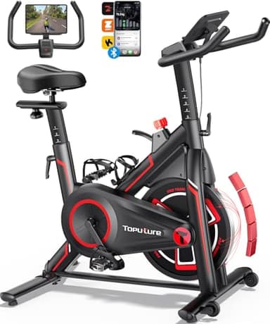 Toputure Cyclette da Casa con App, Cyclette Professionale con Resistenza Magnetica al 100%, Volano da 15 kg, Schermo LCD, Ultra Silenziosa, per Allenamento a Casa, Portata Massima 150kg