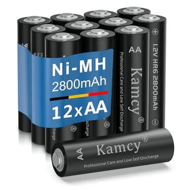 KAMCY Pile AA, Batterie Ricaricabili AA, confezione da 12, Batterie Stilo Ricaricabili 2800 mAh Ni-MH, precaricate, pronte all'uso