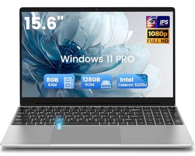 2026 PC Portatile 15.6 Pollici Win11 Pro Celeron 5205U Computer Portatile 8GB RAM 128GB SSD IPS FHD 1920*1080 Laptop USB 3.0 Mini HDMI Notebook Con Tastiera retroilluminata sblocco per impront