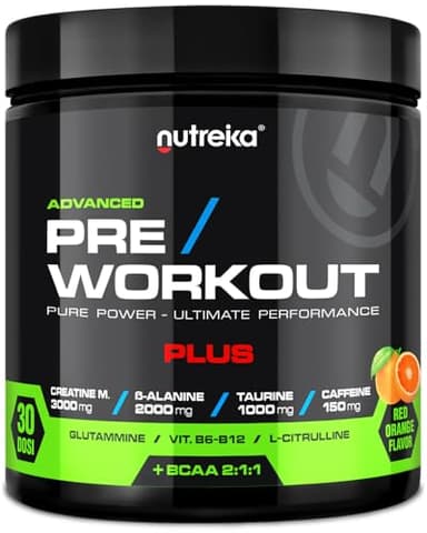 NUTREIKA Pre Workout Potente in Polvere 300g, Preworkout Forte con Creatina, Beta Alanina, Caffeina, Citrullina, Glutammina e Taurina per Palestra - Made in Italy