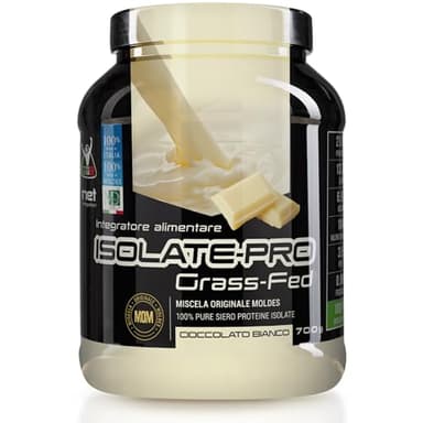 NET Integratori ISOLATE PRO Grass Fed - 700g Cioccolato Bianco - Proteine Isolate Con EAA Aminoacidi Essenziali e BCAA - Massimizza La Sintesi Proteica e La Crescita Muscolare