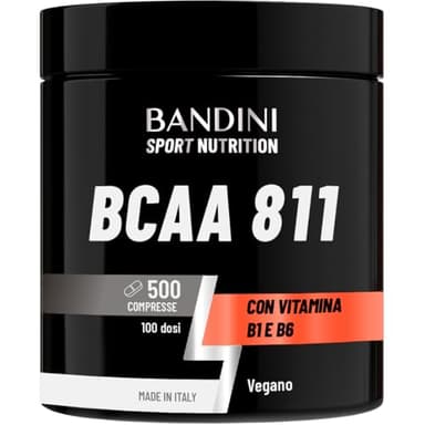 Bandini® AMINOACIDI RAMIFICATI BCAA 8 1 1 | 500 Compresse Amminoacidi Fermentati, Con Vitamina B1 e B6 | 8.1.1 con Leucina, Isoleucina, Valina | Intra Pre Post Workout - Per Palestra | Vegan