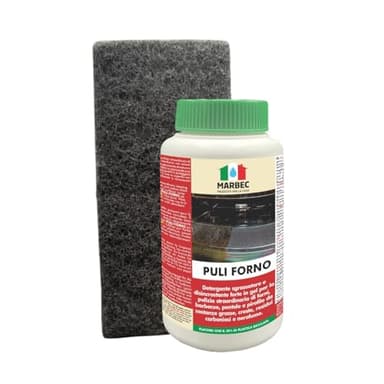 MARBEC PULI FORNO 1KG + TAMPONE PER FORNO Detergente gel disincrostante e sgrassatore per forni, barbecue, pentole e pirofile. Inodore, potente contro croste nere e grasso bruciato.
