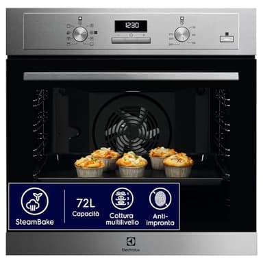 Electrolux COD3S40X Forno da Incasso SteamBake, 72L, Multifunzione, Pulizia Facile AquaClean, Cottura a Vapore Professionale, Inox Antimpronta, Timer LED, 60cm