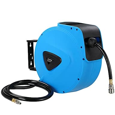 Bakaji Avvolgitubo Aria Compressa con Tubo 20 mt Attacco 1/4" Fissaggio a Parete Muro Sistema blocco automatico, Salvaspazio Accessorio Compressore Aria compressa Pressione Max 18 Bar