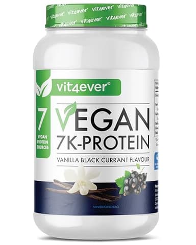 Vegan 7K Protein - 1kg - Vaniglia Ribes Nero - Pura polvere proteica a base vegetale con proteine di riso, mandorla, soia, pisello, canapa, mirtillo e girasole