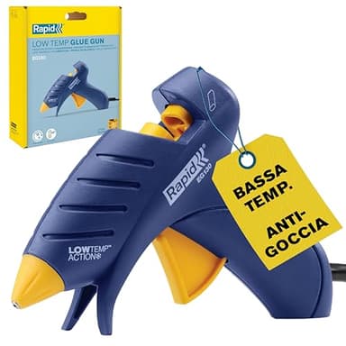 Rapid EG130 Pistola per Colla a Bassa Temperatura per Fai da Te, Temperatura di 130°C per Materiali Sensibili, per Stick di Colla Ovali da 9mm, Erogazione Colla 80g/h, Supporto Integrato (5001705)