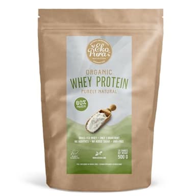 Organic Whey Protein - Naturale - 80% Proteine - Proteine Del Siero Del Latte Biologico - Senza: Aditivi, OGM, Soia, Zucchero Aggiunto - 500g
