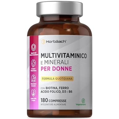 Multivitaminico e Minerali Donna | 180 Compresse Vegetariane | con Ferro, Calcio, Biotina & Acido Folico | per Sistema Immunitario e Supporto Energetico | Multivitamin Donna with Minerals | Horbaach
