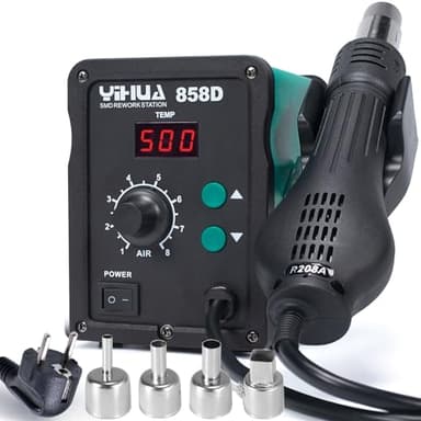 YIHUA 858D Stazione dissaldante ad aria calda 700W per saldante e dissaldante SMD con temperatura e volume d'aria regolabile, controllo di temperatura PID, funzione di avvio/arresto automatico