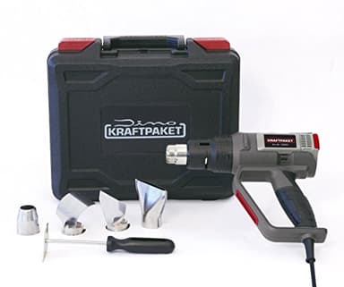 Dino KRAFTPAKET Pistola Termica Professionale 2000W Soffiante Aria Calda, 60 Livelli Temperatura 50-650°C, Funzione Raffreddamento, Ceramica, Display, Memoria, Valigetta + Accessori