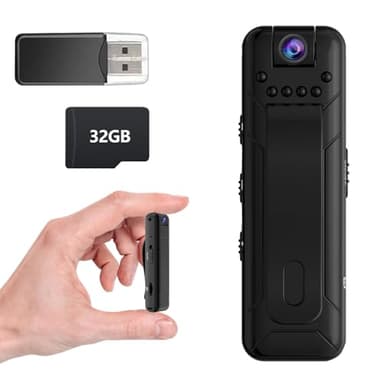 Bextgoo Body Cam, 1080P Mini Telecamera con Scheda TF da 32 GB, Rilevazione Moviment, Visione Notturna, Telecamera Senza Wifi per Ciclismo, Viaggi, Sicurezza Interna ed Esterna