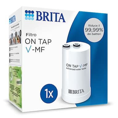 BRITA Filtro acqua rubinetto ON TAP V-MF (600L) - Riduce cloro, PFAS, 99,99% di batteri, microparticelle e metalli - per acqua buona e sicura da bere
