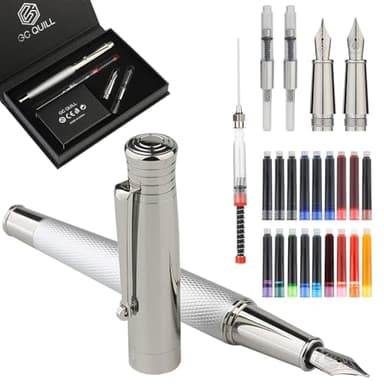 GC QUILL Set di penne stilografiche con pennino fine e medio, 18 cartucce d'inchiostro, convertitore di inchiostro, riempitrice a siringa, penna di lusso regalo per uomo e donna, bella penna
