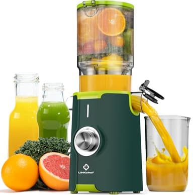 LINKChef Estrattore Frutta e Verdura, 200W Centrifuga Frutta e Verdura, 1.2L Estrattore di Succo a Freddo di Riempimento da 115 mm, Facile da Pulire, BPA Free, Verde