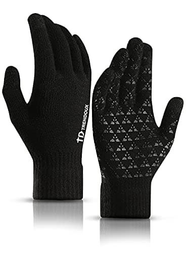 TRENDOUX Guanti touchscreen uomo donna, invernali termici moto guanti abbigliamento caldi antiscivolo flessibili mittens guida regolabili, computer portatile table smartphone - Nero L