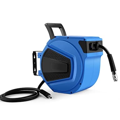 Avvolgitubo per aria compressa da 15 m, attacco da 1/4", avvolgitubo ibrido, scatola per tubo flessibile da parete, 180°, avvolgitubo ad aria compressa, max. 20 bar, retrattile automatico, blu