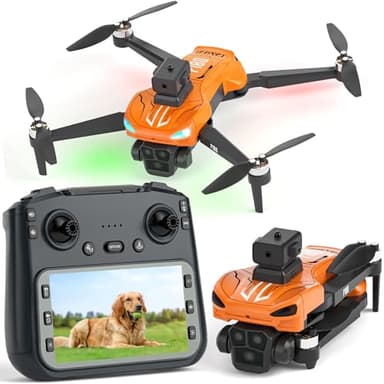 Drone GPS con Fotocamera 4K, Evitamento Ostacoli Automatico, Quadricottero Pieghévole, Obiettivo Regolabile 90°, 23 Min Autonomia con Schermo Remoto 4,5" per Principianti, Bambini e Adulti