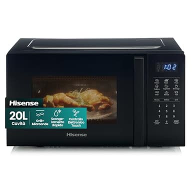 Hisense H20MOBS4HG Forno Microonde con controllo Elettronico, Capacità 20 L, Potenza 700 Watt, Funzione Grill 800 W, Display Led Comandi Touch, Colore Nero