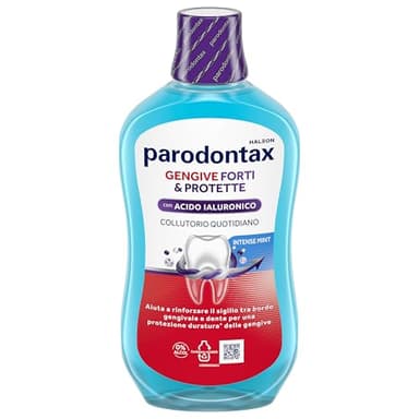 Parodontax Gengive Forti & Protette, Collutorio quotidiano con Acido Ialuronico, rinforza il sigillo tra bordo gengivale e dente per una protezione duratura* delle gengive, Intense Mint, 500ml