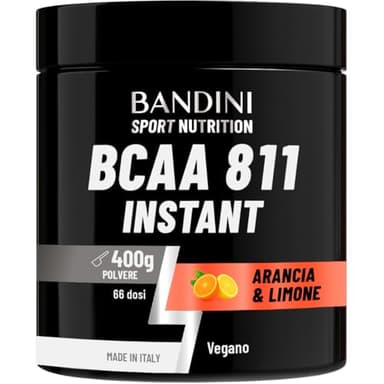 Bandini® BCAA POWDER 8 1 1 Integratore di Aminoacidi Ramificati in rapporto 8:1:1 da 400g - Polvere Aromatizzata al gusto di ARANCIA e LIMONE - Palestra, Sport, Pre Intra e Post Workout - 100% Vegan