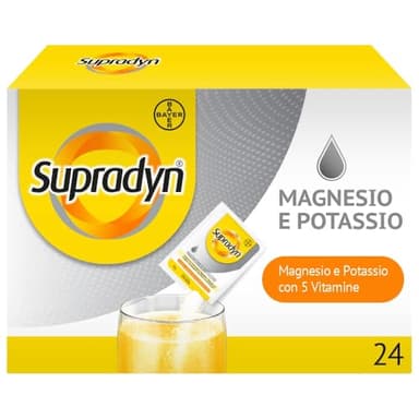 Supradyn Magnesio e Potassio Integratore Multivitaminico con Vitamine B, Vitamina C e Sali Minerali per Stanchezza, Caldo e Sport, 24 Bustine Effervescenti Senza Zucchero, Gusto Arancia