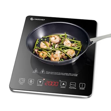 Piastra ad induzione,AMZCHEF piano Cottura a induzione elettrica con superficie in vetro cristallo nero, design portatile ultrasottile, controllo touch sensor e blocco di sicurezza,2000W