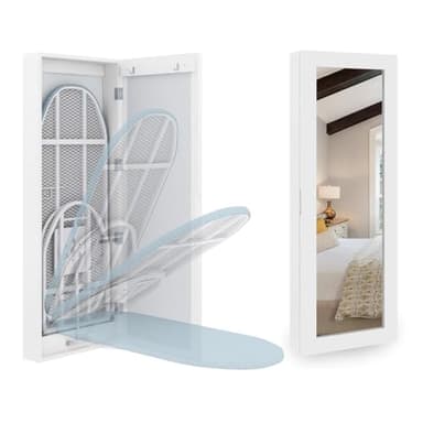 Organizedlife Slim Wall Mounted Ironing Board Cabinet, base in metallo girevole a 180° e specchio, asse da stiro pieghevole per biancheria, nessun montaggio richiesto, salvaspazio