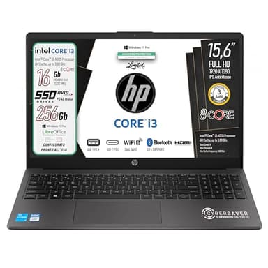 HP 250 G10 Notebook portatile, Intel Core i3-N305 fino a 3.8GHz, 8Core, Ram 16 Gb, SSD 256Gb, Display 15.6" FHD IPS Antiriflesso, Win 11Pro, Cybersaver ADV. e 3 anni di garanzia, pronto All'uso
