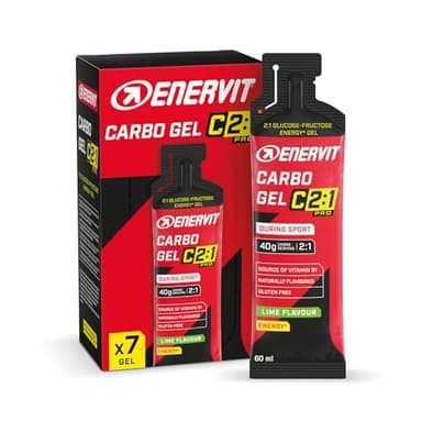Enervit, Carbo Gel C2:1PRO Lime, Gel Energetico, 40g di Carboidrati, Per Attività ad Alta Intensità, +50% di Carboidrati Assorbiti, Gusto Lime, Senza Glutine, Alta Digeribilità, Vegan, 7 Pack da 60ml