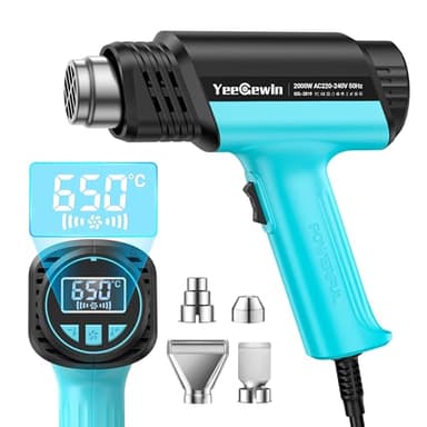Yeegewin Pistola Termica 2000W, 50-650 ℃ Controllo Della Temperatura Regolabile Pistola ad Aria Calda Professionale con Display LCD, Protezione da Surriscaldamento, per Sverniciatura, Termoretraibile
