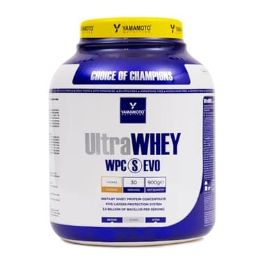YAMAMOTO NUTRITION Ultra Whey WPC S EVO 900 g, 100% proteine del siero di latte concentrate ed istantanee, integratore con l’aggiunta di 15 miliardi di Bacillus per massimizzarne l’assimilazione