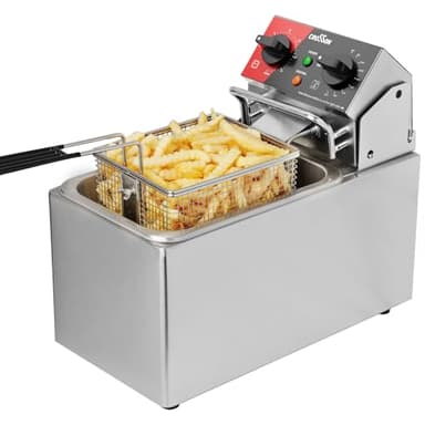 CROSSON Friggitrice Elettrica Professionale 4L 2000W Friggitrice a Olio Elettrica con Cestello e Coperchio,Riscaldamento Rapido,per Cucina Hotel Ristorante,serbatoio singolo da 4L