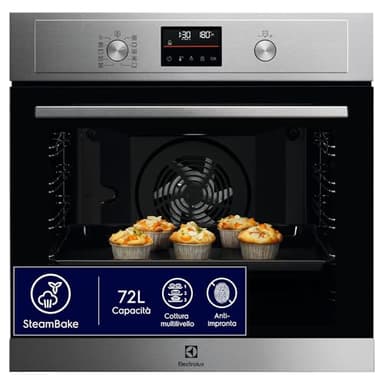 Electrolux Serie 600 Forno a Vapore SteamBake da Incasso, 72 L, Multifunzione con Cottura a Vapore, Pulizia Pirolitica, Cottura Multilivello, Inox Antimpronta, 600x560x550 mm, EOD4P46TX