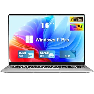 2025 PC Portatile 16'' Celeron N100 Core 3.4GHz Laptop RAM 16 GB DDR4 512GB SSD Win 11 Pro 6000mAh Battery Notebook FHD 1920×1200 USB3.0 BT5.0 WIFI 5 HDMI Doppio altoparlante Tastiera Retroilluminata