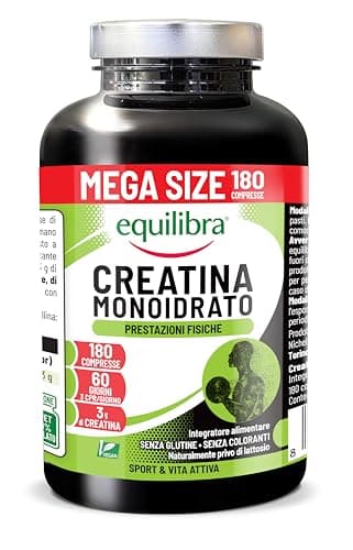 Equilibra Creatina Monoidrato, Vegana, 3000mg per dose max die, 180 Compresse, Scorta 2 Mesi, Senza Glutine, Ideale per il Pre Workout, per Uomini e Donne, Senza Coloranti, Senza Lattosio