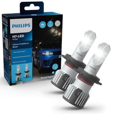 Philips Ultinon Pro6000 Boost H7-LED, lampadina LED omologata*, fino al 300% di luminosità in più**, 5.800K, design compatto, set di 2