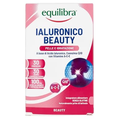 Equilibra Integratori Alimentari, Ialuronico Beauty, Integratore con Acido Ialuronico a Basso Peso Molecolare con Coenzima Q10, Aiuta a Contrastare i Fattori di Invecchiamento Cutaneo, 30 compresse